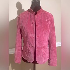 St John’s Bay pink suede jacket. Size small.
